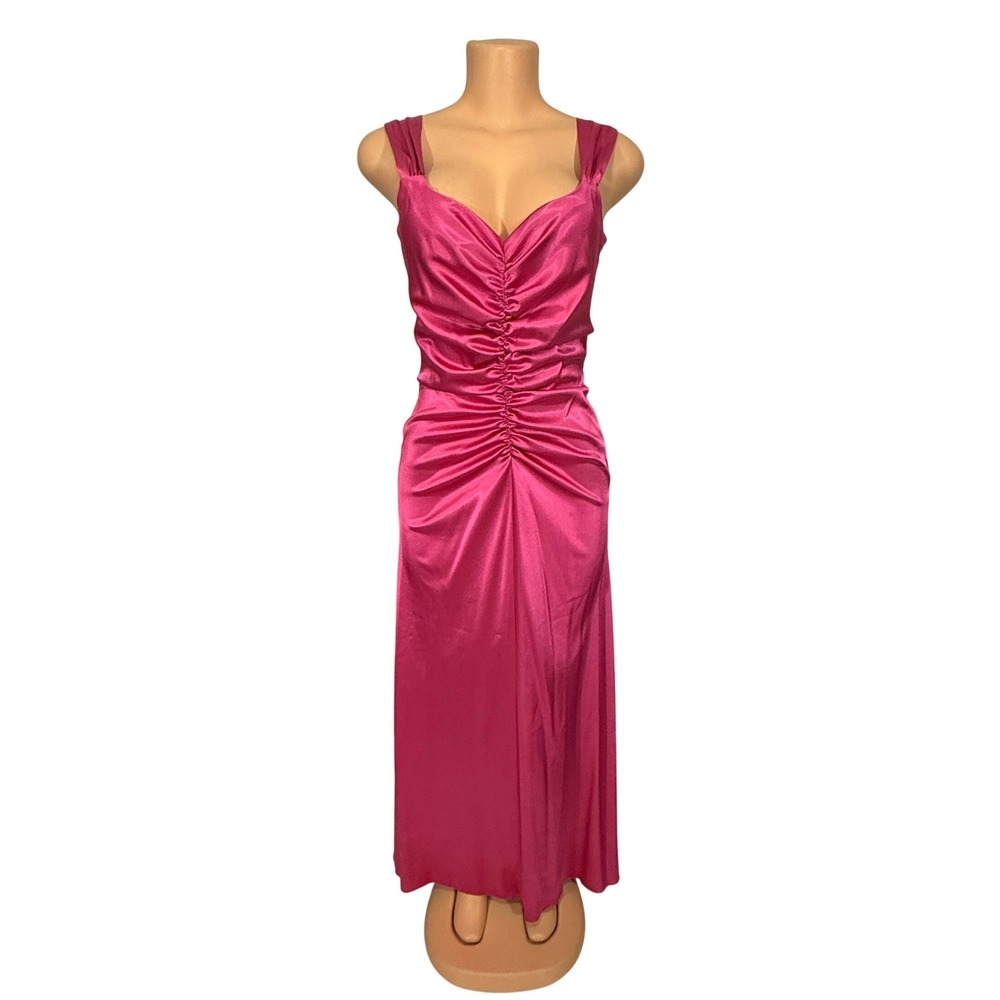 Vintage Jessica McClintock for Gunne Sax Fuchsia Satin Ruched Gown‎ Size 5/6